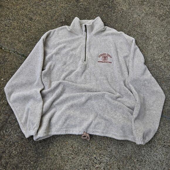 Vtg 90s OREGON COAST Highway 101 Earthtone Baggy 1/4 Zip Fleece Sweatshirt XL - Picture 1 of 6